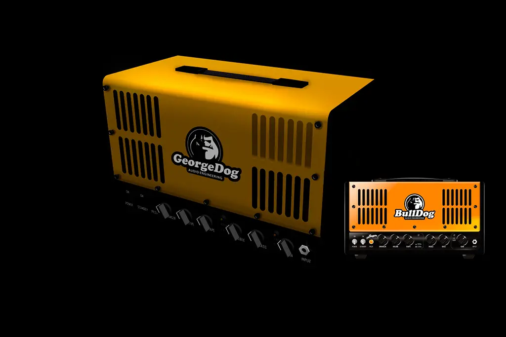 Mockup do Amplificador BULLDOG amarelo
