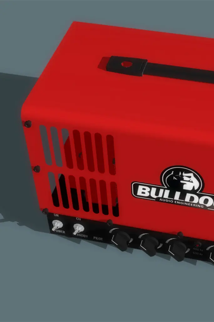 Vista lateral do Amplificador BULLDOG vermelho